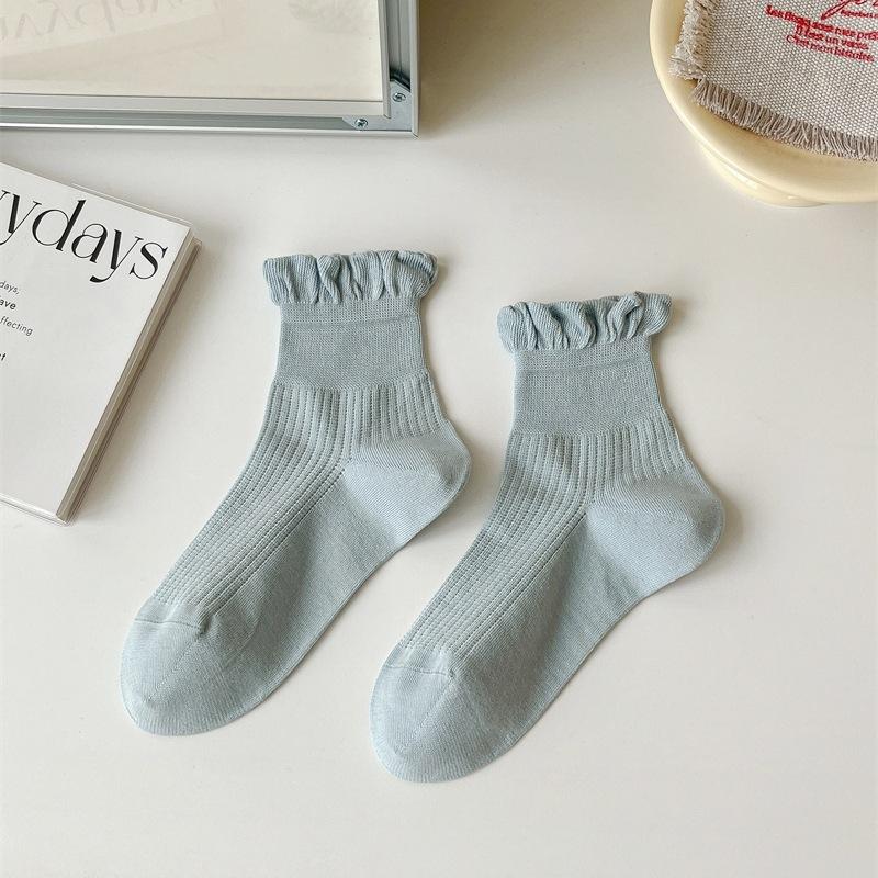 Lolita Fungus Edge Girl Stacking Socks Wind Korean Solid Color Short Socks Pure Cotton Sweet Lace Socks Children
