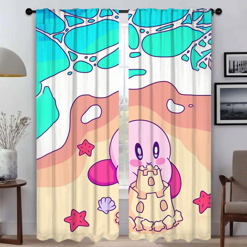Window Curtain for Room 2 Panel Kawaii Cartoon K-KirbyS Kitchen Curtains Shades Tulle for Bedroom Home Interior Curtains Living