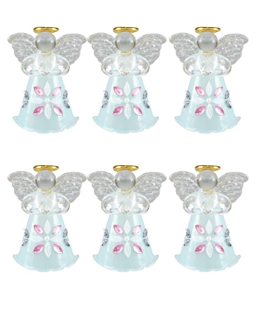 Fourcart Cute Handmade Glass Little Prima Angel Bells (Set of 6), Blue