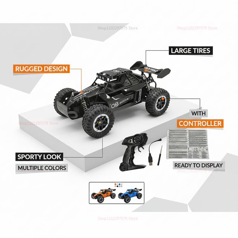 New RC Cars 20 KM/H High-Speed 2WD Off-Road Remote Control Car with LED Headlight 2.4GHz Monster Truck Outdoor RC Car Toys Gifts