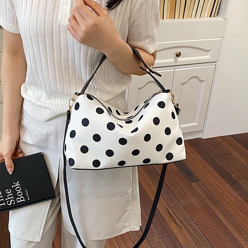 Yogodlns Borsa a tracolla a pois retrò alla moda Borsa a mano in PU di grande capacità Design a blocchi di colore squisito Borsa a spalla in pelle