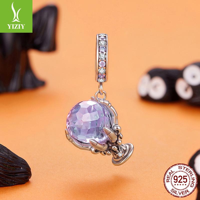 Halloween Magic Crystal Pendant Accessories Mystery Skeleton Hand S925 Sterling Silver Beads