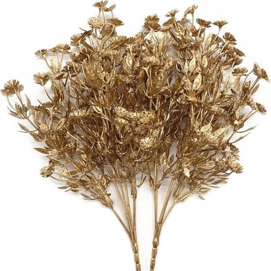 PASYOU Fake Leaves Plants for Christmas Decor, Gold Artificial Shrubs Grass Foliage Plastic Bulk Leaf Indoor Outdoor Home Garden Party Hotel Verandah