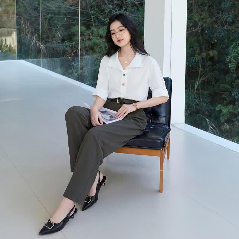 SanCai Cropped Straight-Leg Commuter Pants