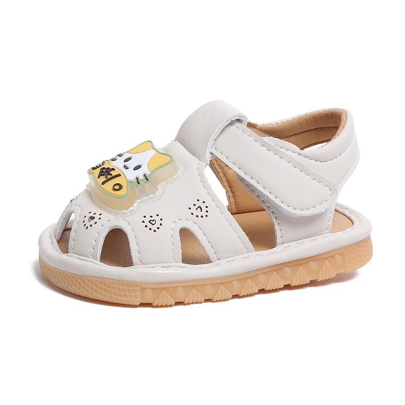 Infant Summer Sandals: Non-Slip Soft Sole, Closed Toe, Cartoon Design, Light-Up Squeaky Shoes
