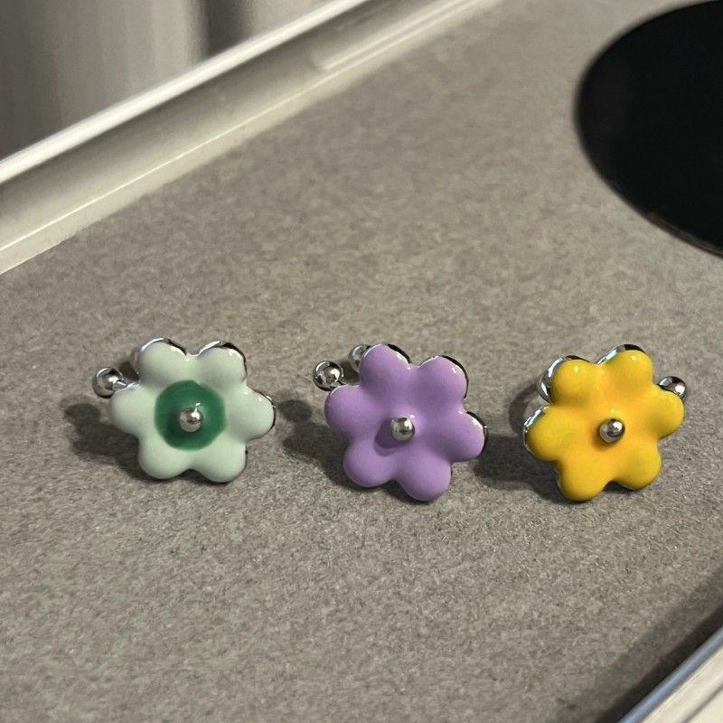 Summer Y2K Vintage Sweet Cute Colorful Oil Dripping Flower Clip Earring for Women Dopamine Earbone Clip Jewelry Accessories Gift