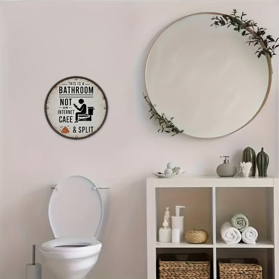 Vintage Wooden Bathroom Sign This Is A Bathroom Not A Cafe Funny Wall Art Rustic Hanging Round Plaque for Farmhouse Restroom