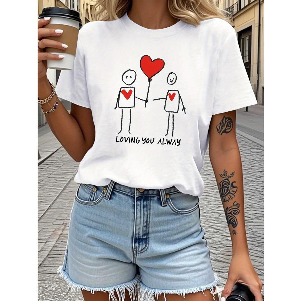 Women's"Loving You Always" Graphic Printed T-Shirt Comfort Fit Short Sleeve Casual Top with Heart Balloon Design Clothing
