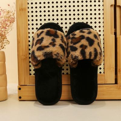 Ladies, Leopard Print, Fur Slippers, Outerwear, Casual Cotton Slippers