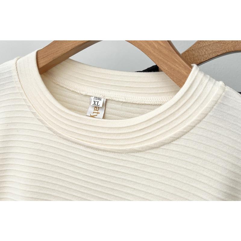 Plus Size Women Striped Jacquard Long Sleeve Casual Base Inner Top