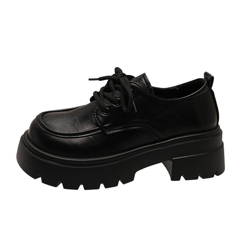 thick-soled brown small leather shoes for women in spring 2025, new lace-up British style versatile loafers, height-increasing single shoes for women