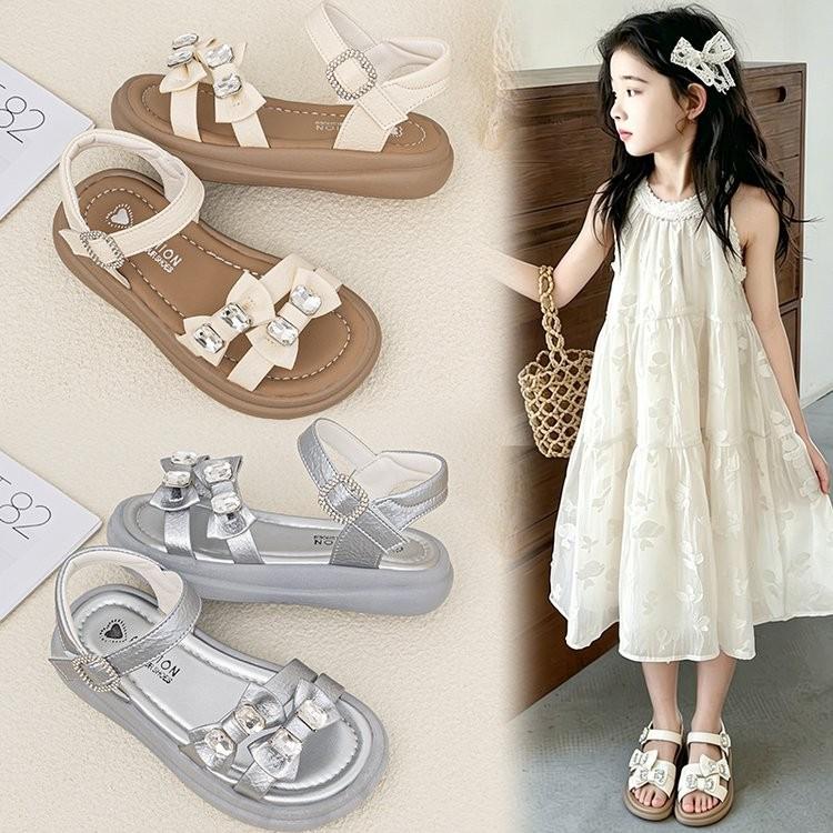 2026 Summer Girls' Bow Beach Sandals - Princess Open-Toe Shoes for Little Girls