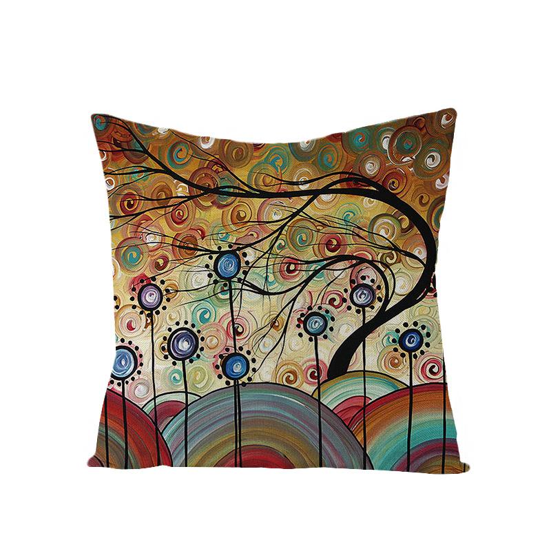 Home Oil Painting Tree Pillow Cover Polyester Sofa Car Pillow Cushion Cover Combination Pack