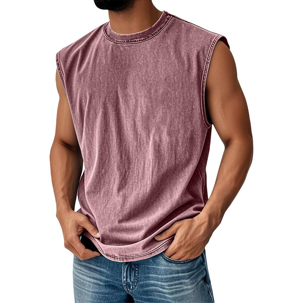 Men Sleeveless Washed Tank Top Casual Relaxed Fit Crew Neck Muscle Tee Athletic Workout Shirt for Everyday Wear