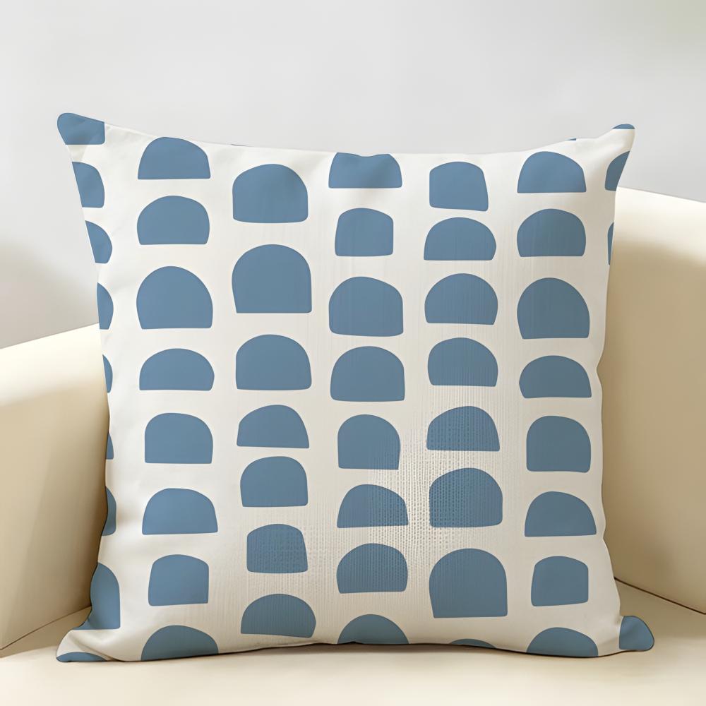 Nordic Style Geometric Blue Pattern Cushion Cover Natural Linen Organic Fabric Printing Breathable Perfect For Home Decor