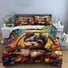 Colorful Floral Puppy Basket Decor Soft Comfortable Duvet Cover Bedding Set Included 1*Duvet Cover & 2*Pillowcases, Gift
