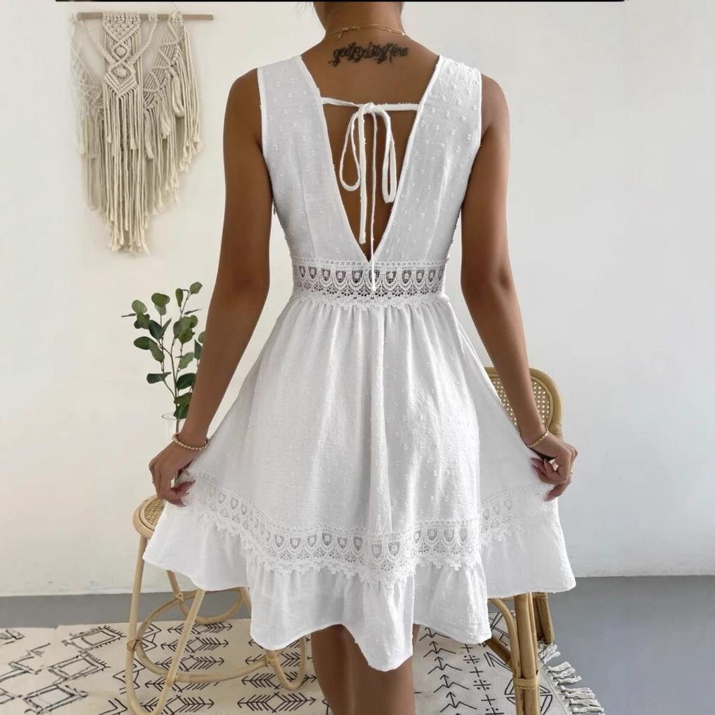 JKASHDK Women's Fashion Summer Spring Solid Color Print Sleeveless V-Neck High Waist Casual Dresses