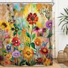 Colorful Flower Blossom Vintage Shower Curtain Set 60Wx71H Inches Art Oil Painting Retro Botanical Polyester Waterproof