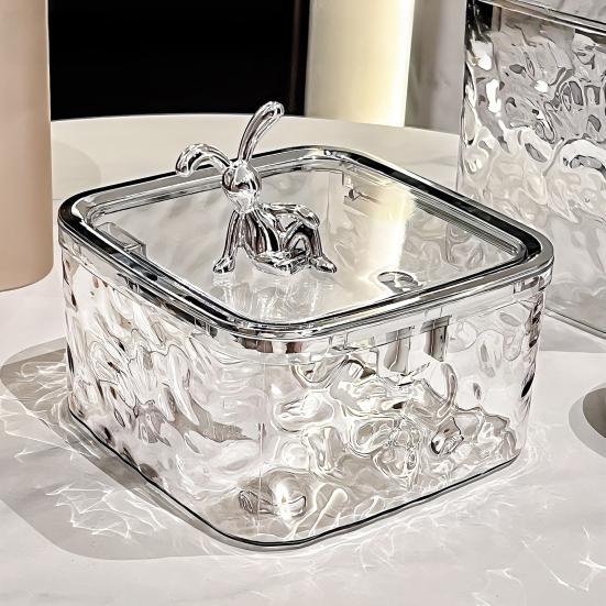 Transparent Storage Box Desktop Organizer with Press Type Lid Dressing Table Storage Case for Keys Trinkets Hairpins Scrunchies