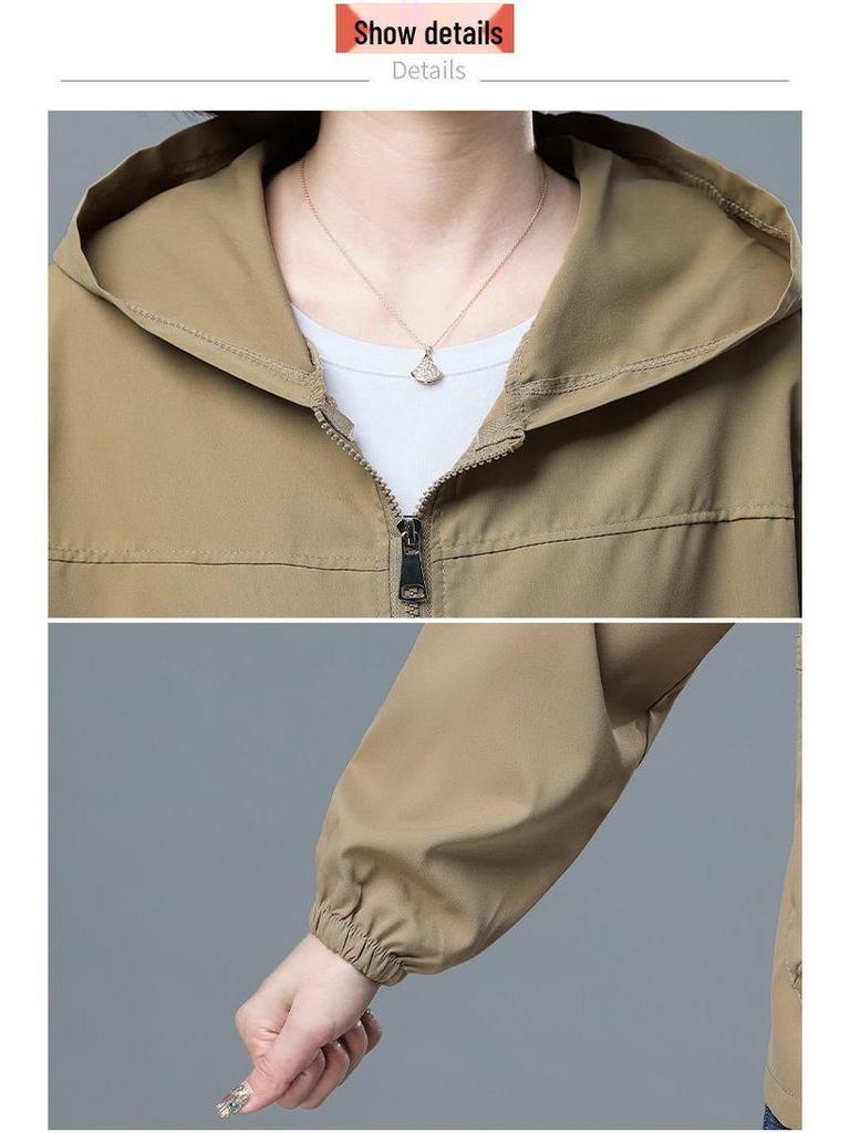 Plus Size Women's Hooded Windbreaker: Stylish, Breathable, Single-Layer Jacket for Mid-Autumn and Spring