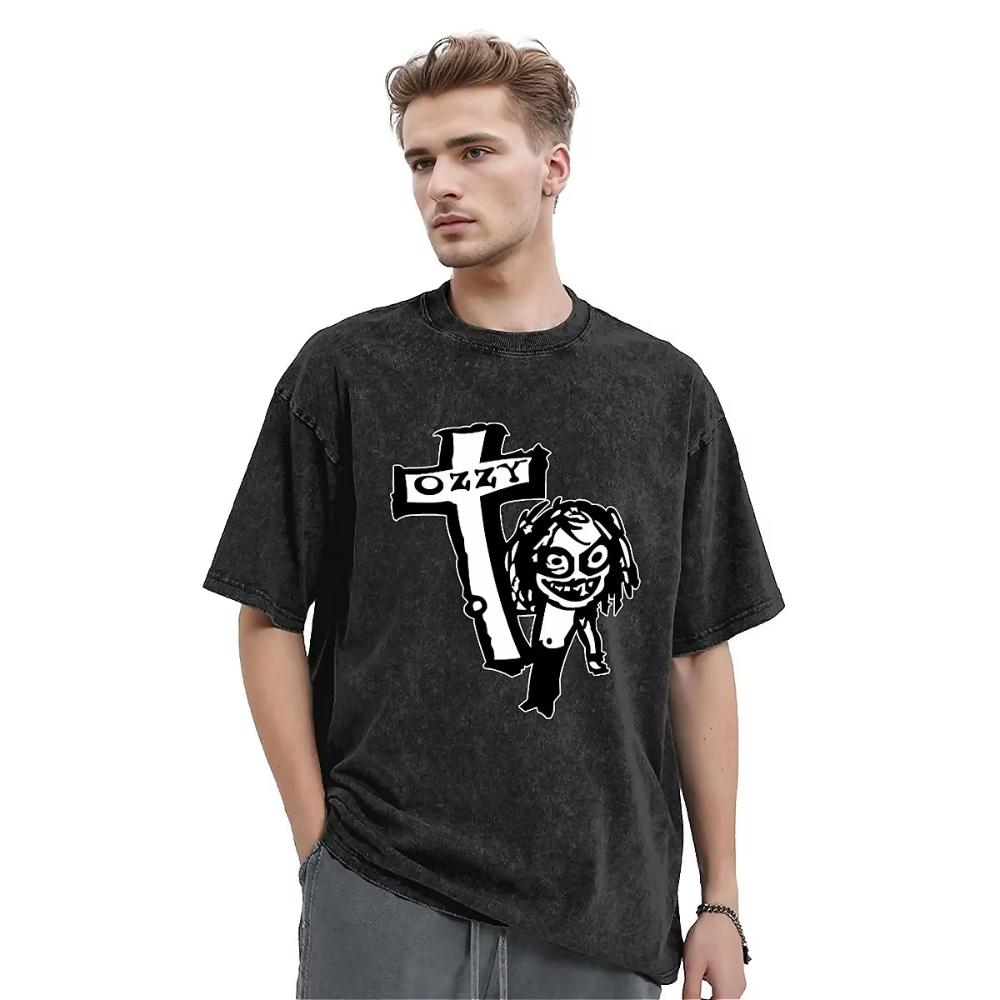 

Streetwear Washed T Shirt Ozzy Osbourne Casual T Shirts Cartoon Art Kawaii Tshirt for Man Women Summer YK Retro Printed Tees 2XL