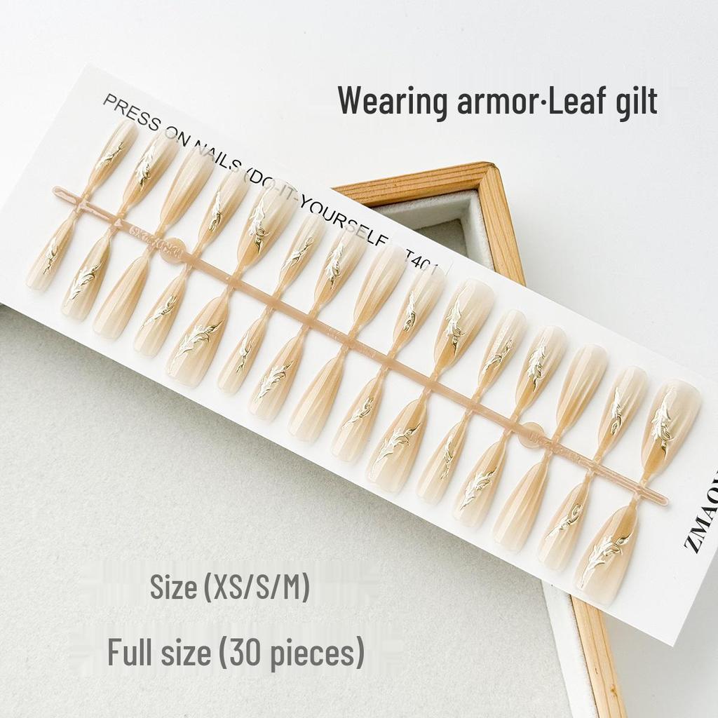 Nail Art Gilded Cat's Eye Blush Tips - 30-Piece Set, Handmade & Ready-to-Wear In XS/S/M
