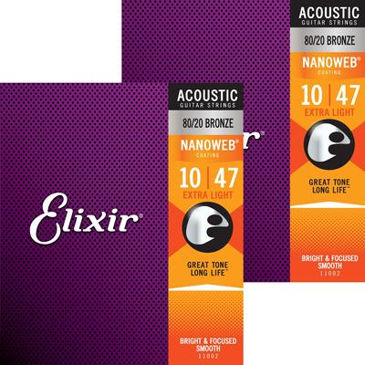 Elixir Acoustic Guitar Strings NANOWEB Bronze Extra Light Set of 2 80/20 .010-.047 #11002 []