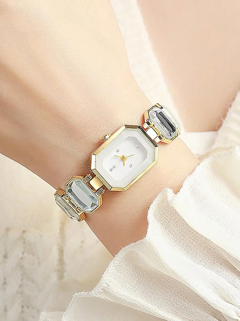 Women Square Watch Luxury Stainless Steel Water Diamond Quartz Movement Fashion Bracelet Clock Rose Gold Ladies Watches
