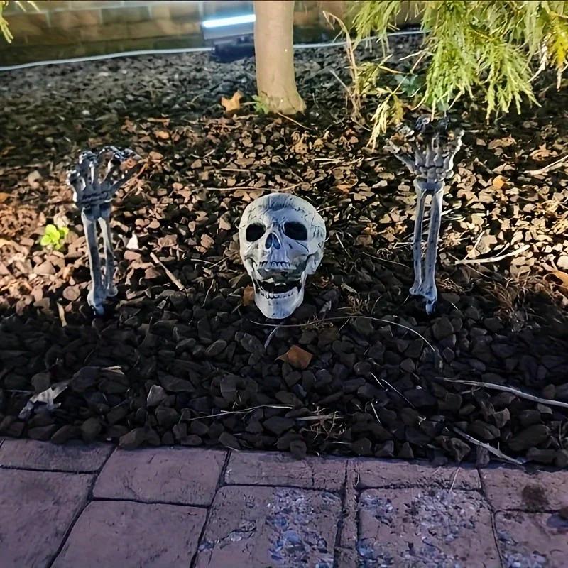 Halloween Skeleton Stakes Decorations,1 Skull And 2 Skeleton Arms, Halloween Scary Skeleton Decoration for Hallowee Decoration