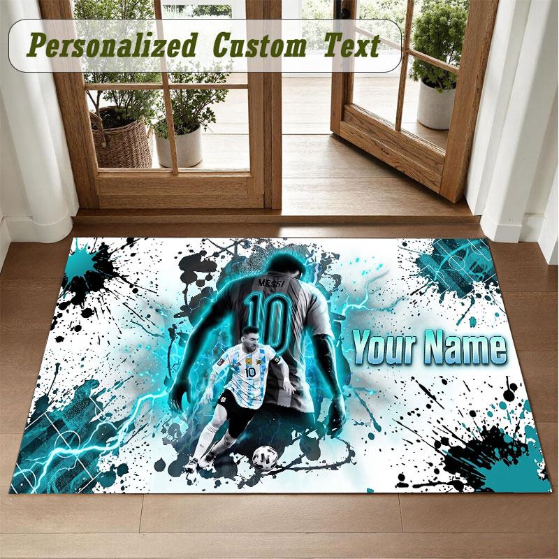 Crystal Velvet Square Rug Custom NameLionel Messi Pattern Non Slip Home Floor Decor Rug