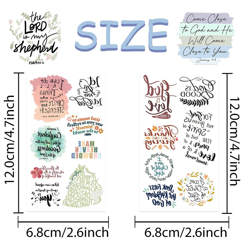 10sheets Bible Verse Inspiration Tattoo Stickers For Hand Body Temporary Fake Waterproof Tattoo Stickers Festival Party Gifts