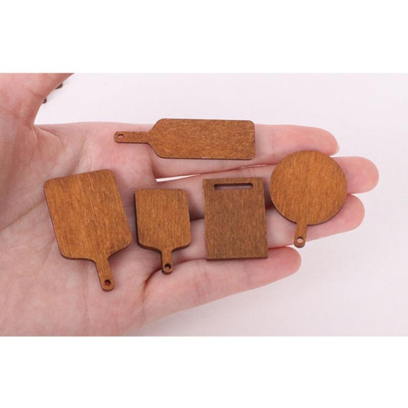 10pcs/lot Mini Wooden Cutting Board, Dollhouse Cutting Board Handle Wood Paddle for Scene Setting of Dollhouse Kitchen