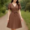 ZANZEA Women Casual V-Neck Summer Short Sleeve Pleated Dress