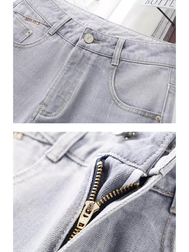 Gray High-Waisted Slimming Petite Wide-Leg Jeans for Women, Nine-Point Length, Perfect for Autumn and Spring 2025