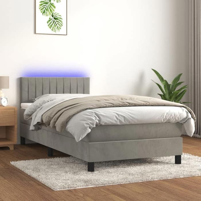 VidaXL Slat Bed Base with Mattress and LED, Upholstered Bed, Single Bed, Adult Bed for Interior Bedroom, 3134501