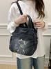 Denim Bestickte Blume Katze Mehrzweck-Schultertasche - Großer Kapazität Studentenrucksack & Reise-Crossbody-Tasche