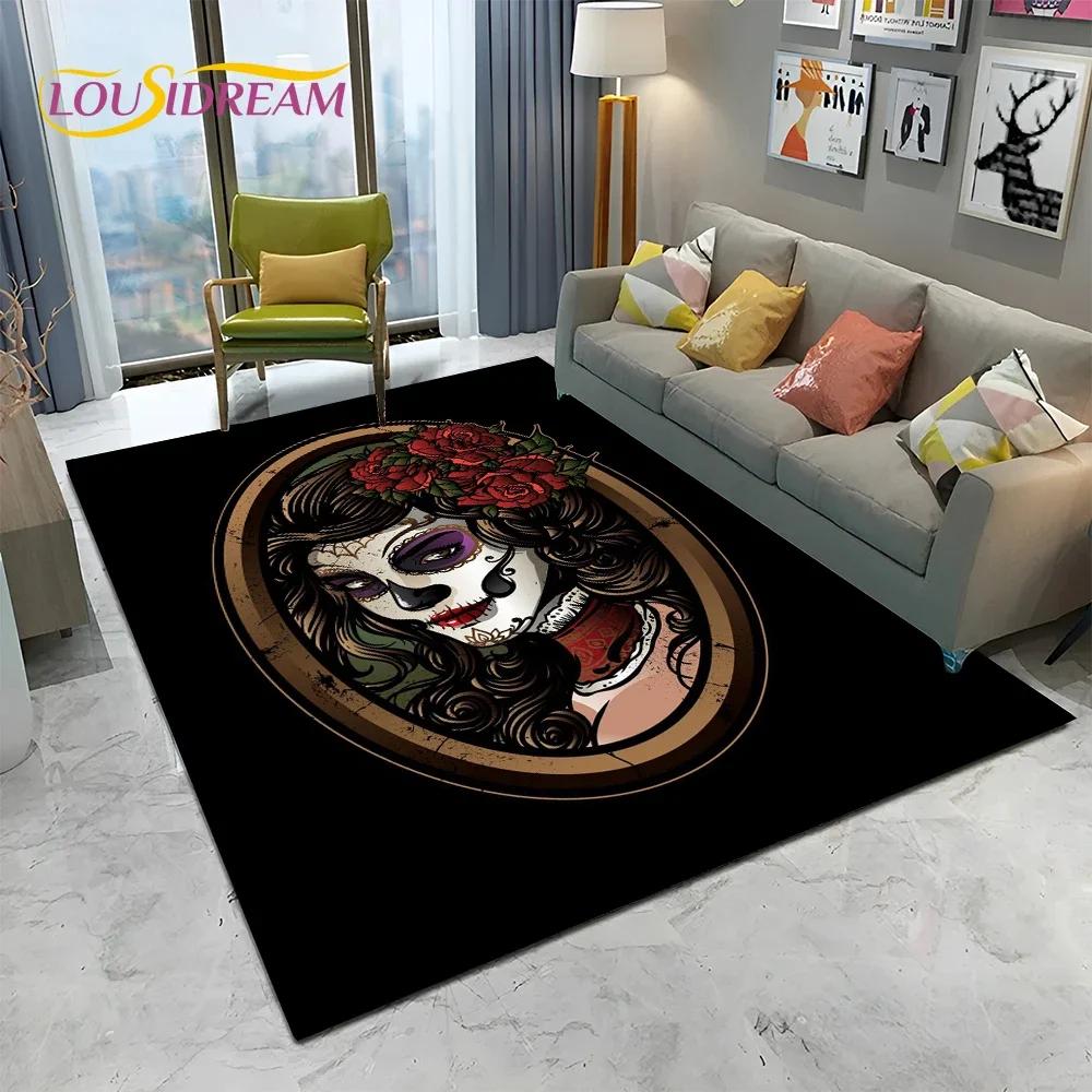 Horror Gothic Female Skull Dead Girl Teppich Teppich für Zuhause Wohnzimmer Schlafzimmer Sofa Fußmatte Dekor, Kinderbereich Teppich rutschfeste Bodenmatte