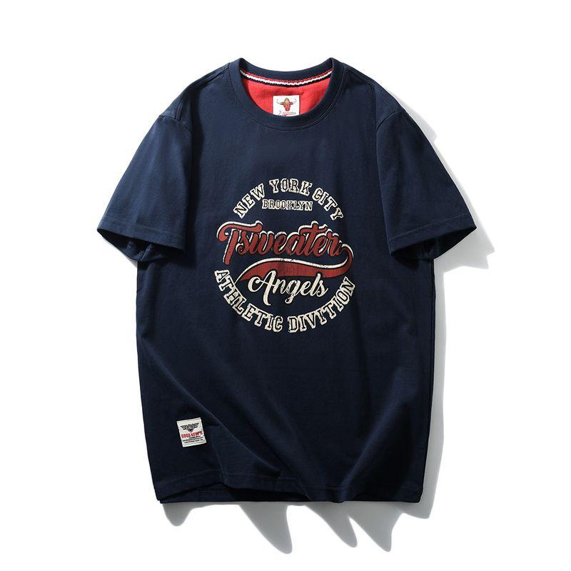 Retro Pure Cotton Brushed Cotton Trendy Brand Letter Print Short-Sleeve T-Shirt for Men, Summer Base Shirt, Foreign Trade Men's Clothing T-Shirt