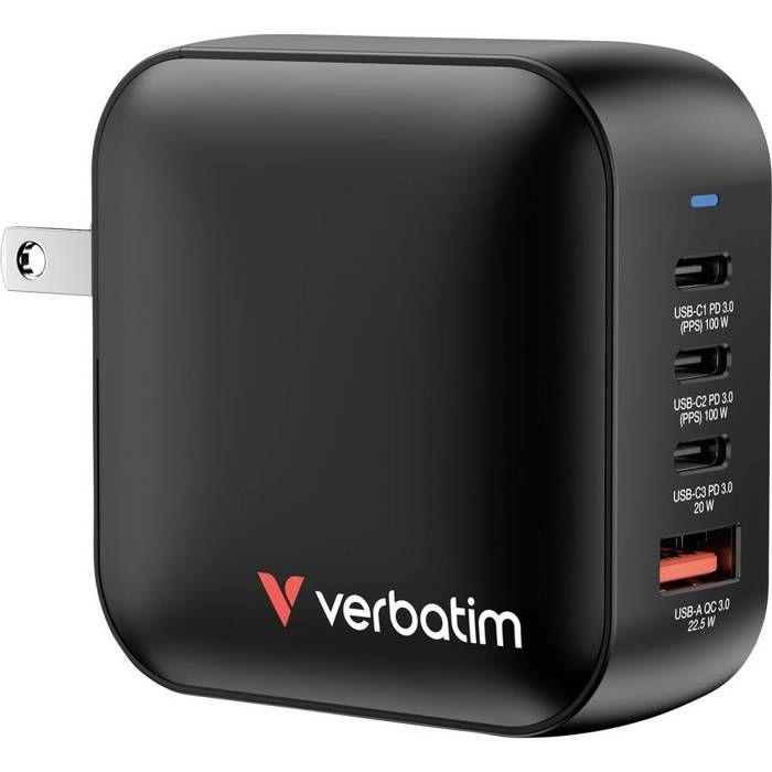 Verbatim Mini GaN Charger Adaptateur de voyage 100 W 1x USB-A, 3x USB-C® Power Delivery, Power Delivery 3.0, QC 3.0 noi