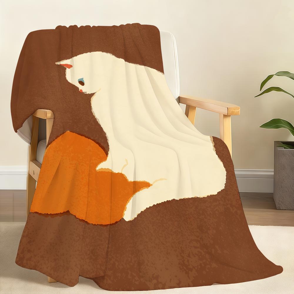 

Cute Cartoon Cat Art orange tint Blanket Soft Throw Blanket for Home Bedroom Bed Sofa Picnic Travel Office RestCover BlanketGift 75x90cm