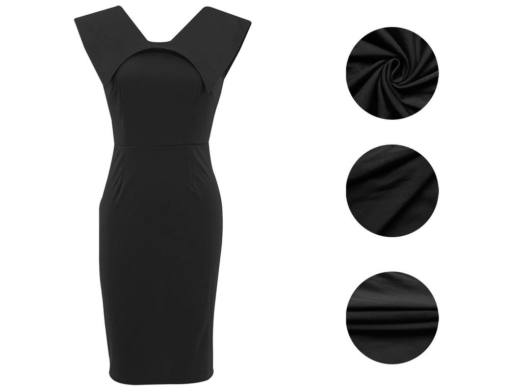 Women's Summer Sleeveless Square Neck Office Dress with Back Zipper and Skirt Slit