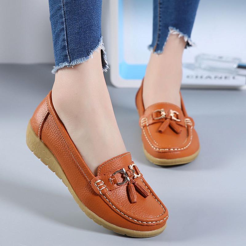 Women PU Leather Flats Soft Comfortable Driving Shoes Slip-on Mother Shoes Casual Walking Loafers Working Shoes