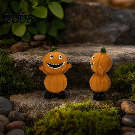 Eco-friendly Halloween Decor Pumpkin Figure Ornaments, Hand-Painted Resin Decorations with Unique Hand-painted Figures Expressions, Figurine