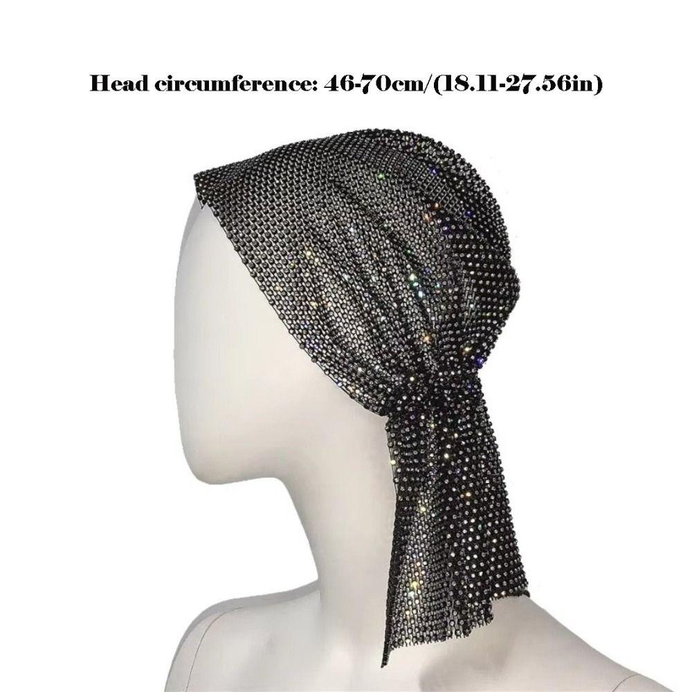 Trendy Versatile Glitter Rhinestone Bandana Mesh Bling Headband Headscarf Elastic Crystal Head Wrap Women Headpiece Accessories