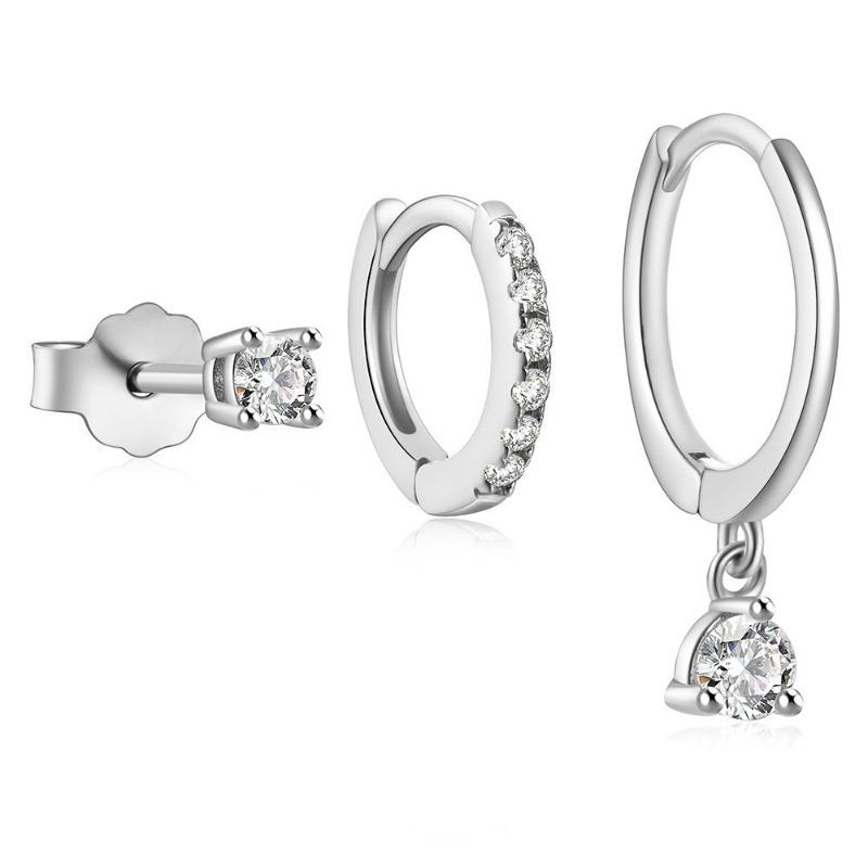 Women Fashion Premium 18k Gold Plated Copper Geometric Rhinestone Earring Set
