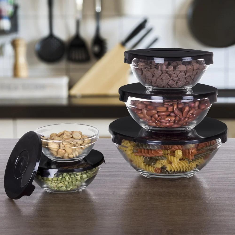Glass Food Storage Containers with Snap Lids- 10 Piece Set by  Black)