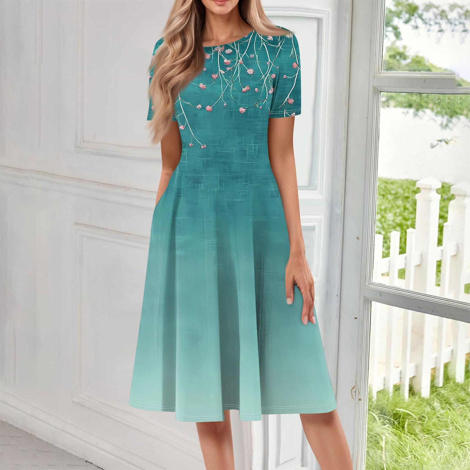 

Женское свободное повседневное и модное платье с круглым вырезом и короткими рукавами, средней длины с принтом XXXL