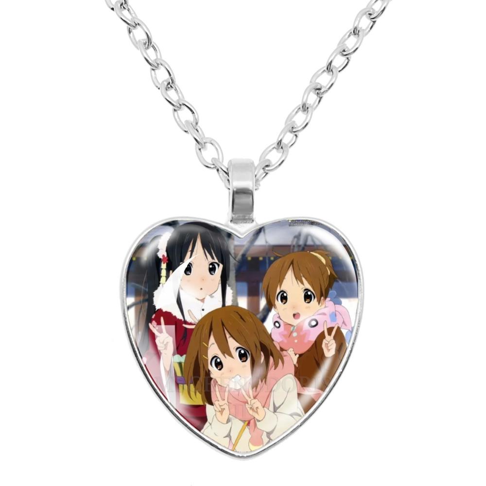 K-ON! Anime Heart Shape Pendant Necklace - Hirasawa Yui Mio Ritsu Tsumugi Azusa Characters Jewelry Gift for Fans