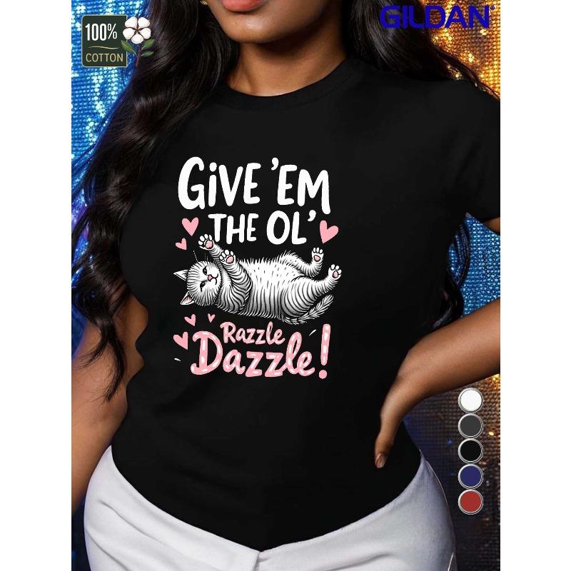 Европейские размеры Женские Razzle Dazzle Кошка и «Покажи им старый Razzle Dazzle!» Графическая футболка - Мягкая повседневная футболка с коротким рукавом и круглым вырезом S