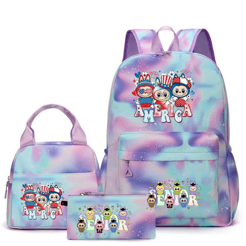 School bag cute youth, primary and secondary school students and girls lunch bag three-piece backpack set